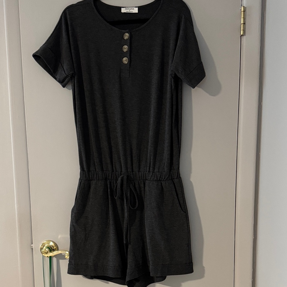 Zenana Outfitters Black Button-Front Romper